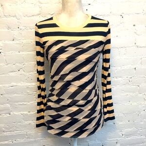 Diane Von Furstenberg silk layered jersey top black & beige stripe size s